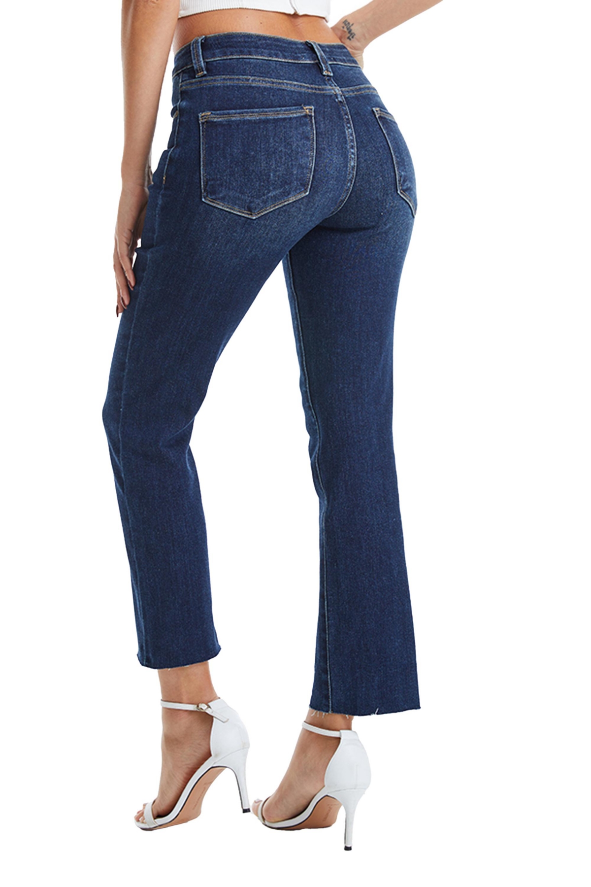 BAYEAS WOMEN'S MID RISE STRAIGHT JEANS RAW EDGE 