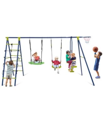 550 LBS 6-in-1 Patio Kids Swing Set with Climbing Net and Ladder