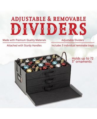 3 Removable Trays Christmas Ornament Storage Box with Dividers