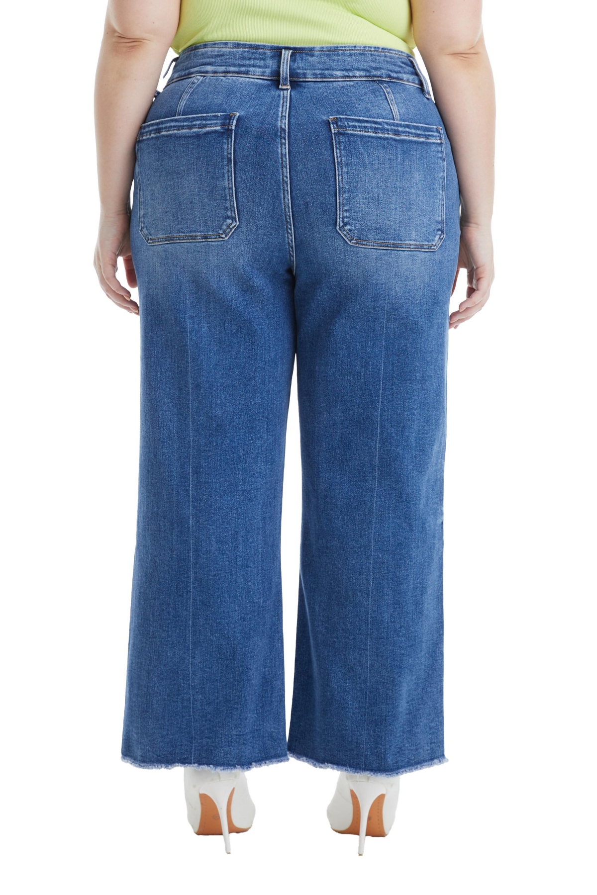 Bayeas Plus Size High Rise Wide Leg Jeans With Raw Hem In Medium Blue