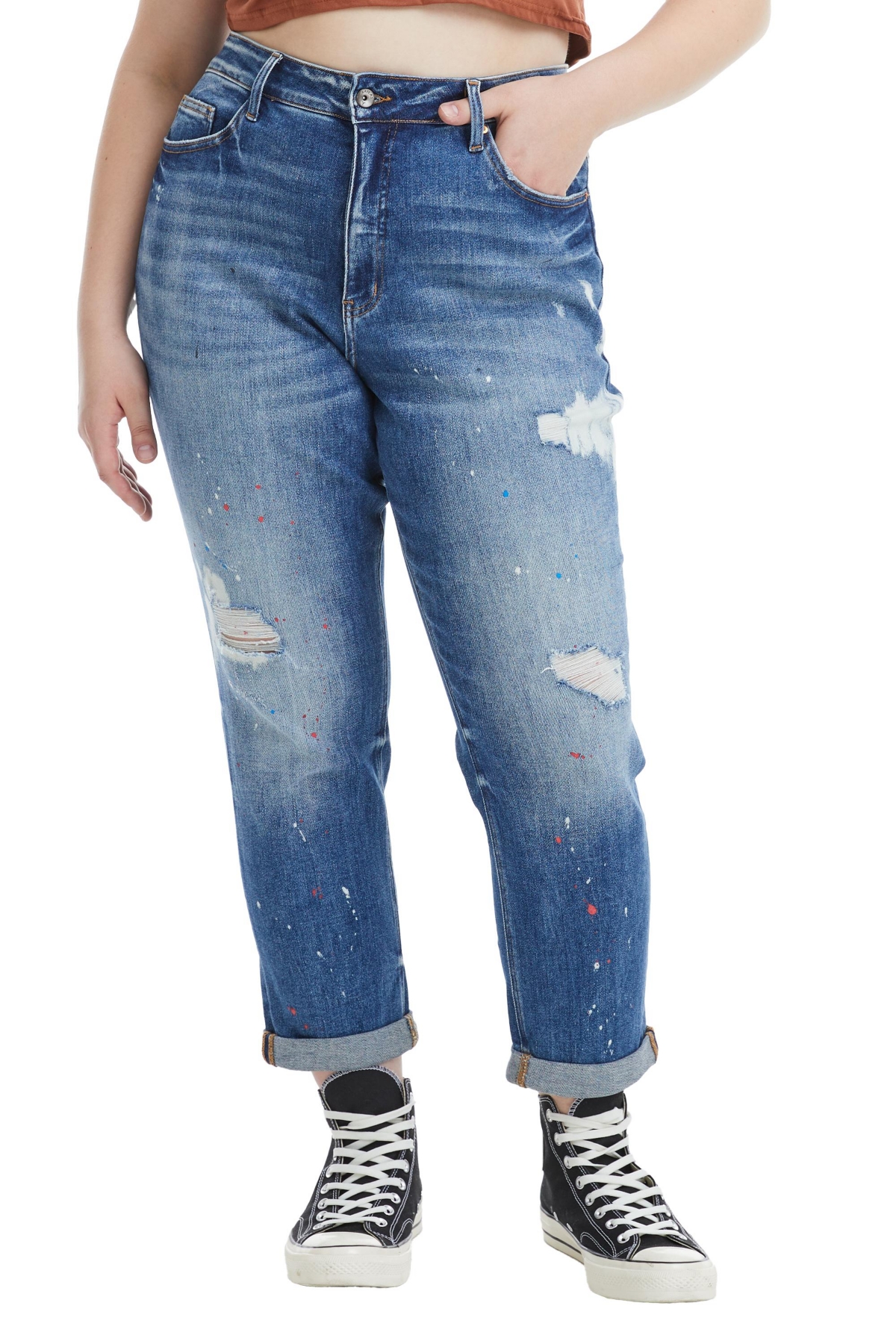 BAYEAS PLUS SIZE HIGH RISE PAINTED MOM JEANS 