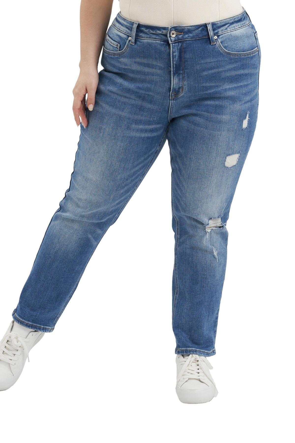 BAYEAS PLUS SIZE HIGH RISE GRINDED MOM JEANS 