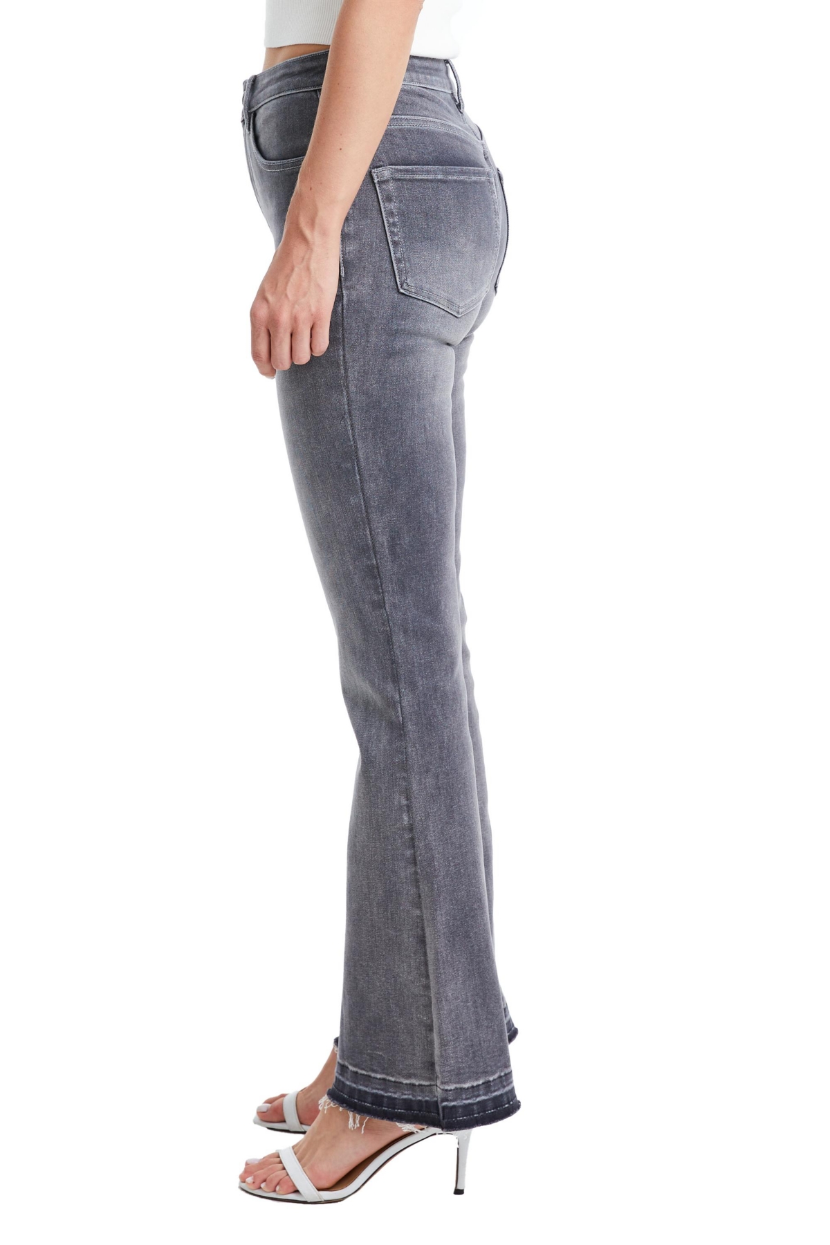 BAYEAS WOMEN'S HIGH RISE FLARE LEG JEANS WITH RAW HEM 