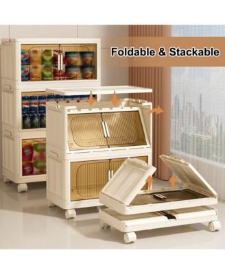 5-Tier Collapsible Storage Cabinet with Magnetic Door and Wheels
