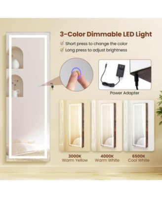 Door Wall Mount Touch Screen LED Light Mirrored Jewelry Cabinet Storage