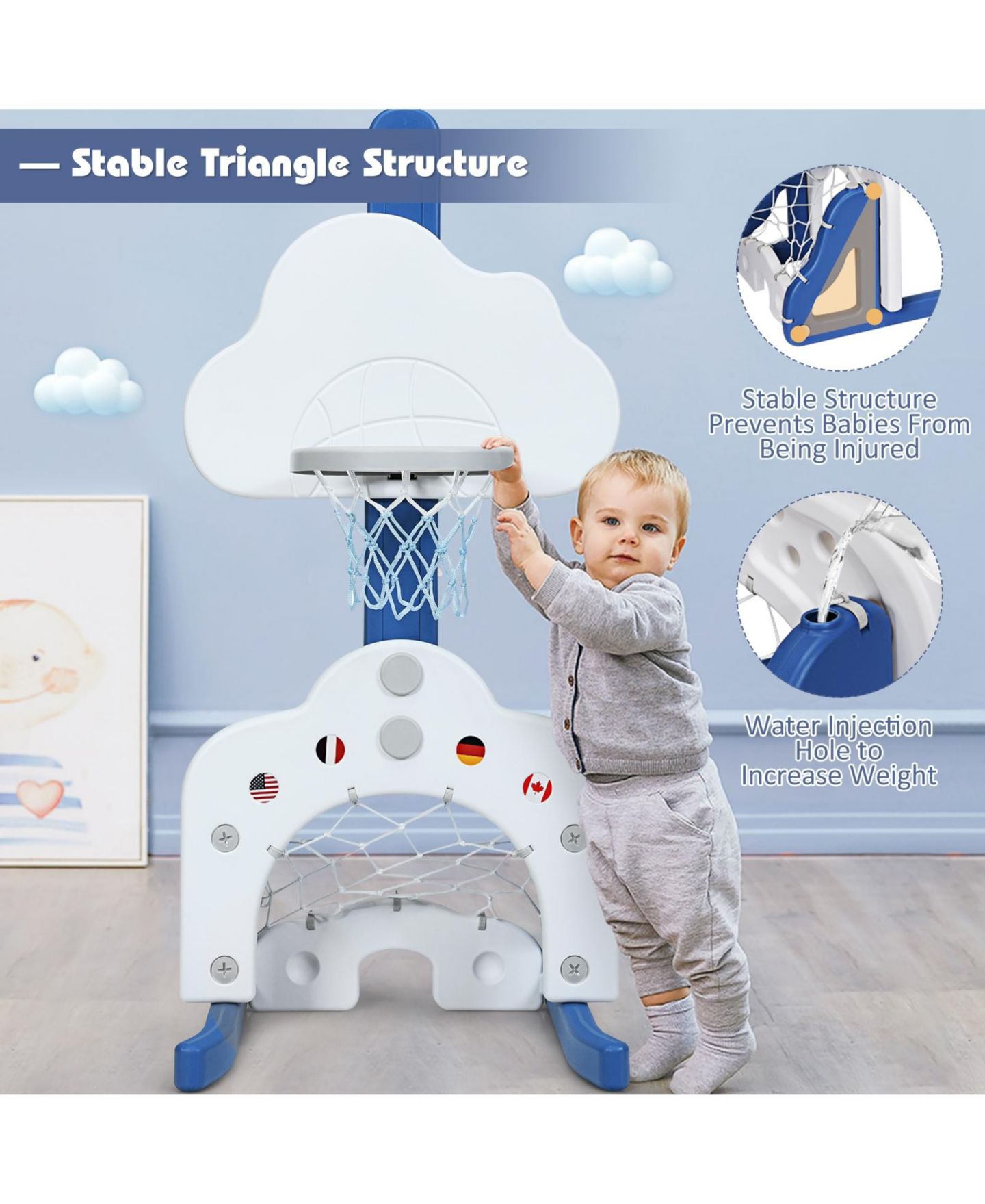 Детские игрушки HONGGE 3-in-1 Adjustable Basketball Hoop Set, Ages 3+ — фото 9