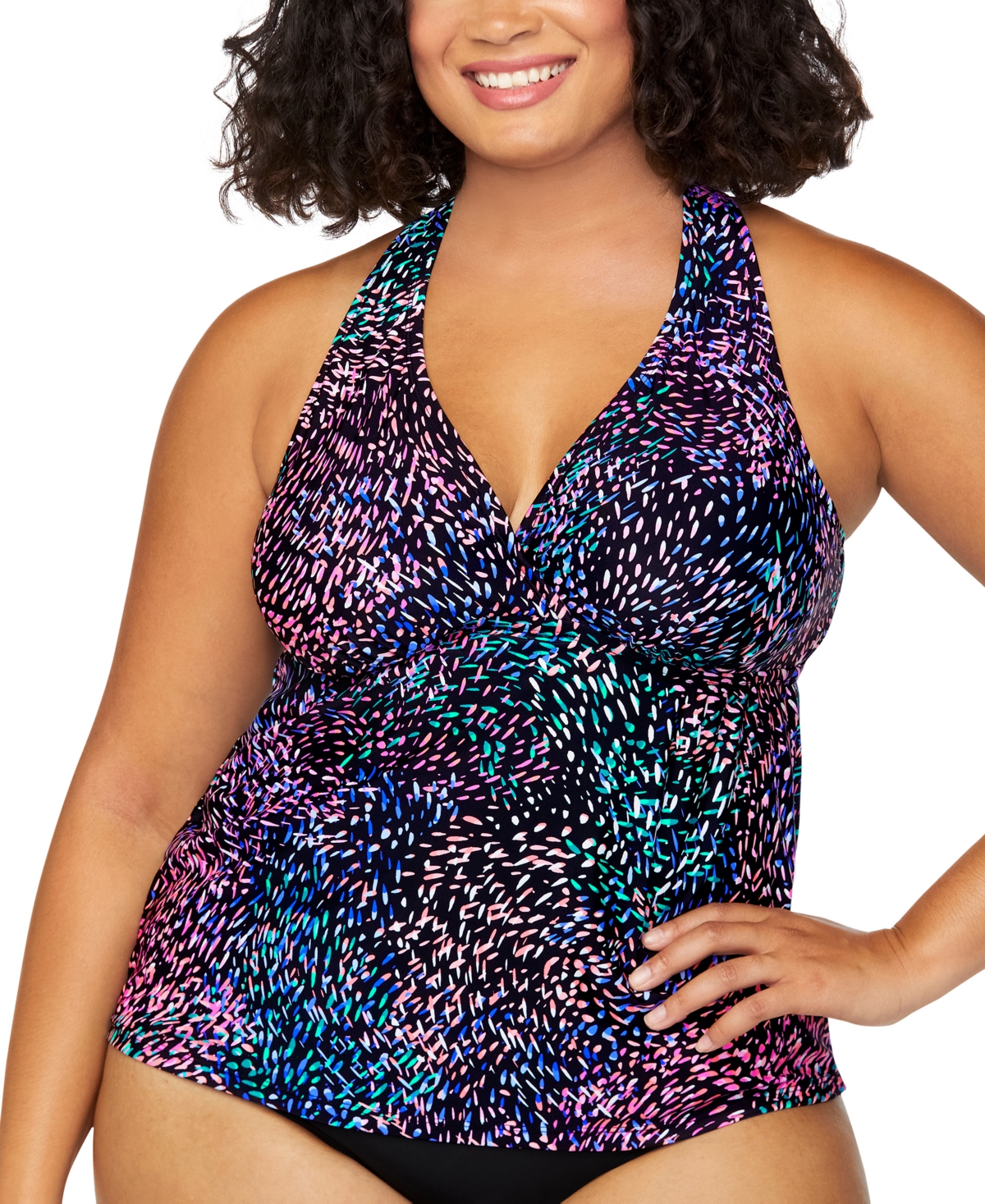 Plus Size Printed Halter-Back Tankini, Exclusively at Macy's - Black/pink