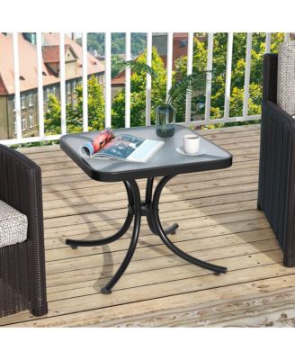 Outdoor Side Table Square Patio Table w/ Tempered Glass Top Small Coffee Table