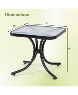 Outdoor Side Table Square Patio Table w/ Tempered Glass Top Small Coffee Table