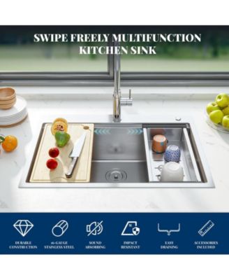 Kitchen Sink, 33 Inch Brushed Nickel Topmount Kitchen Bar Sink with Single-tier Track, Stainless Steel 16 Guage Single Bowl Kitchen Sinks, Family and Bar Sink with Full Accessories