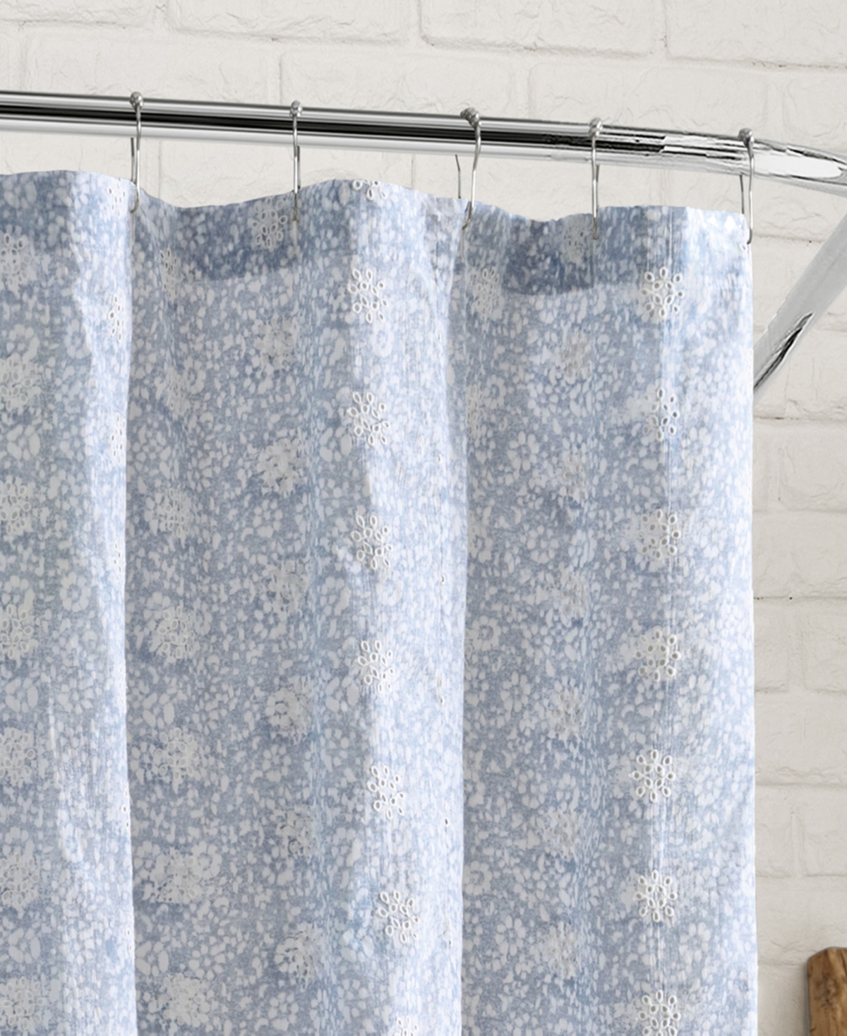 Peri Home Ikat Eyelet Cotton Shower Curtain, 72" X 72" In Blue