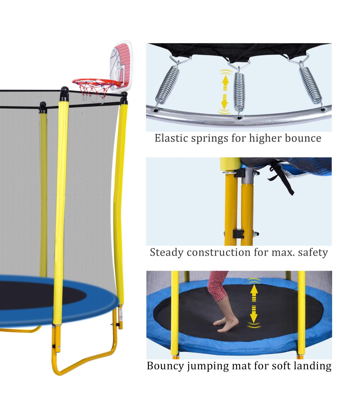 Slickblue 5.5FT Kids Trampoline with Safety Enclosure, 65