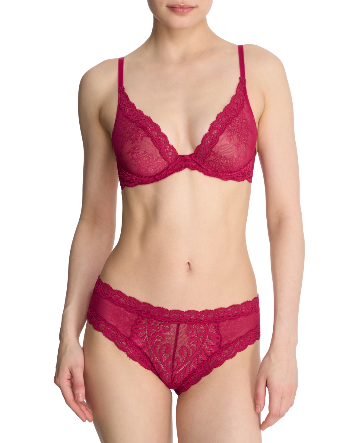 Natori Feathers Plunge T-shirt Basics Bra In Primrose Lace,buff