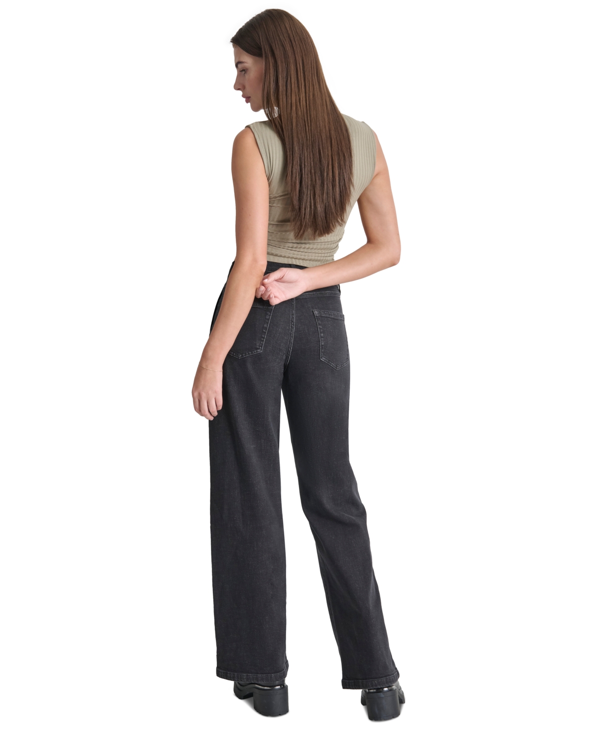 Dkny Jeans Women's High-Rise Front-Pleat Wide-Leg Trouser Jeans