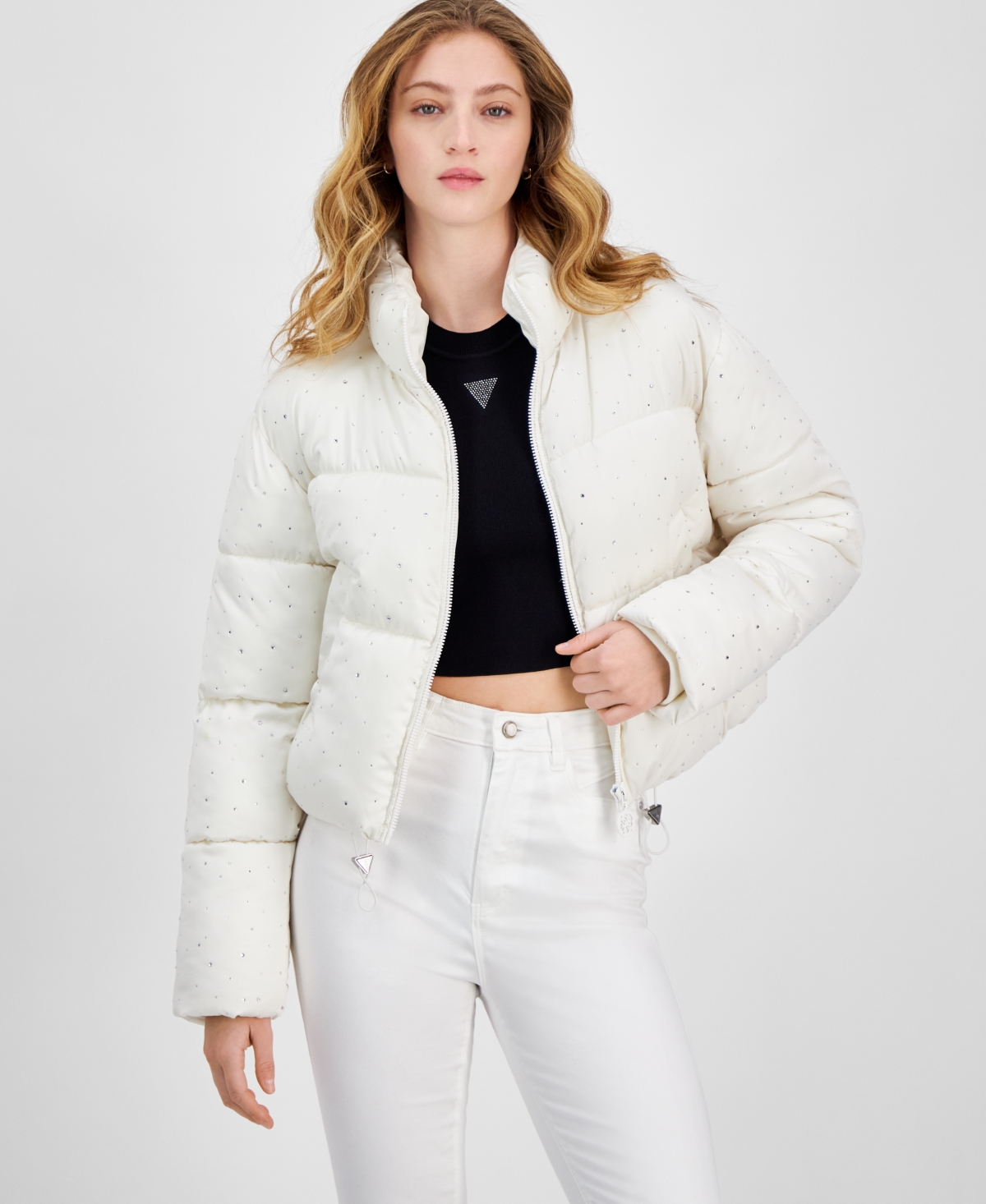 Women's Antonia Strass Embellished Puffer Coat - Cream White
