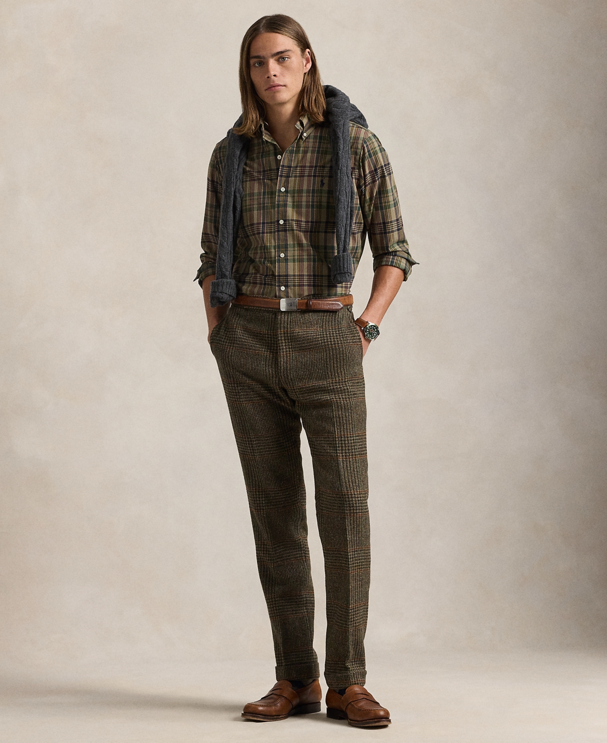 Polo Ralph Lauren Men's Classic-Fit Plaid Oxford Shirt - 6619 Khaki Navy Multi