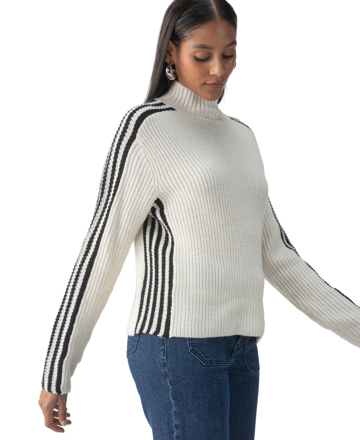 Sanctuary Women's Striped Mock-Neck Long-Sleeve Sweater