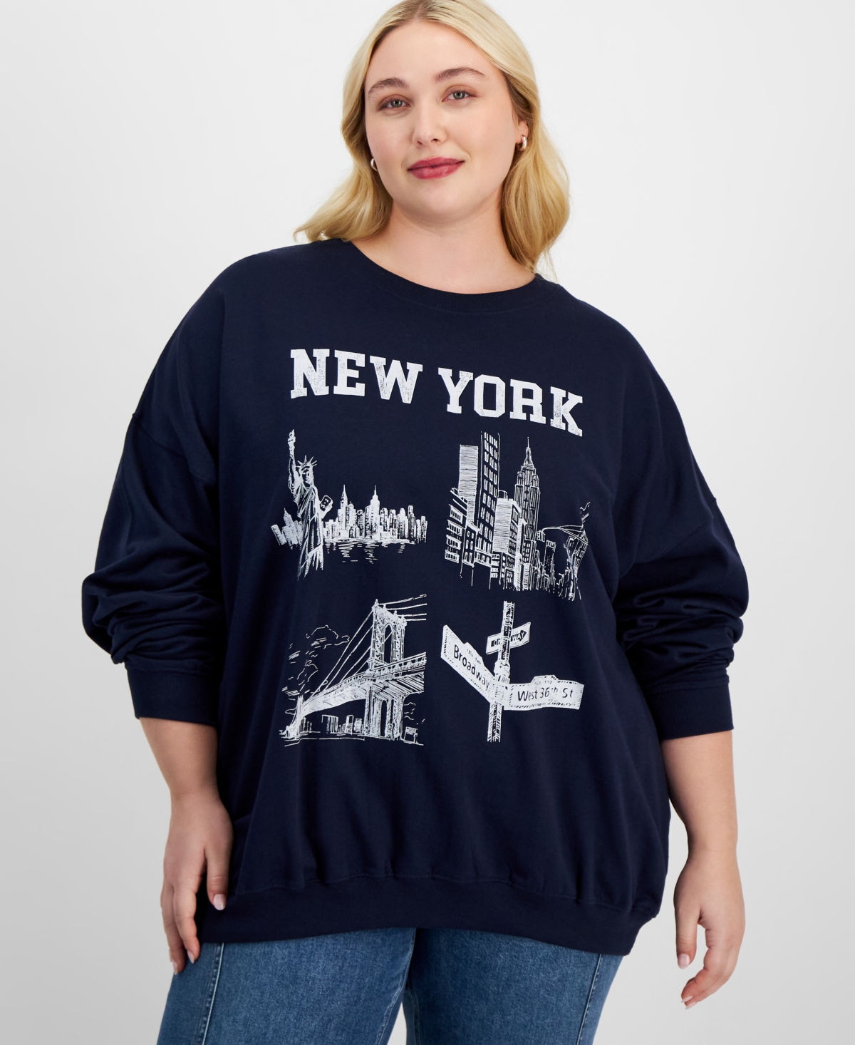 Trendy Plus Size New York Graphic Sweatshirt - Blue