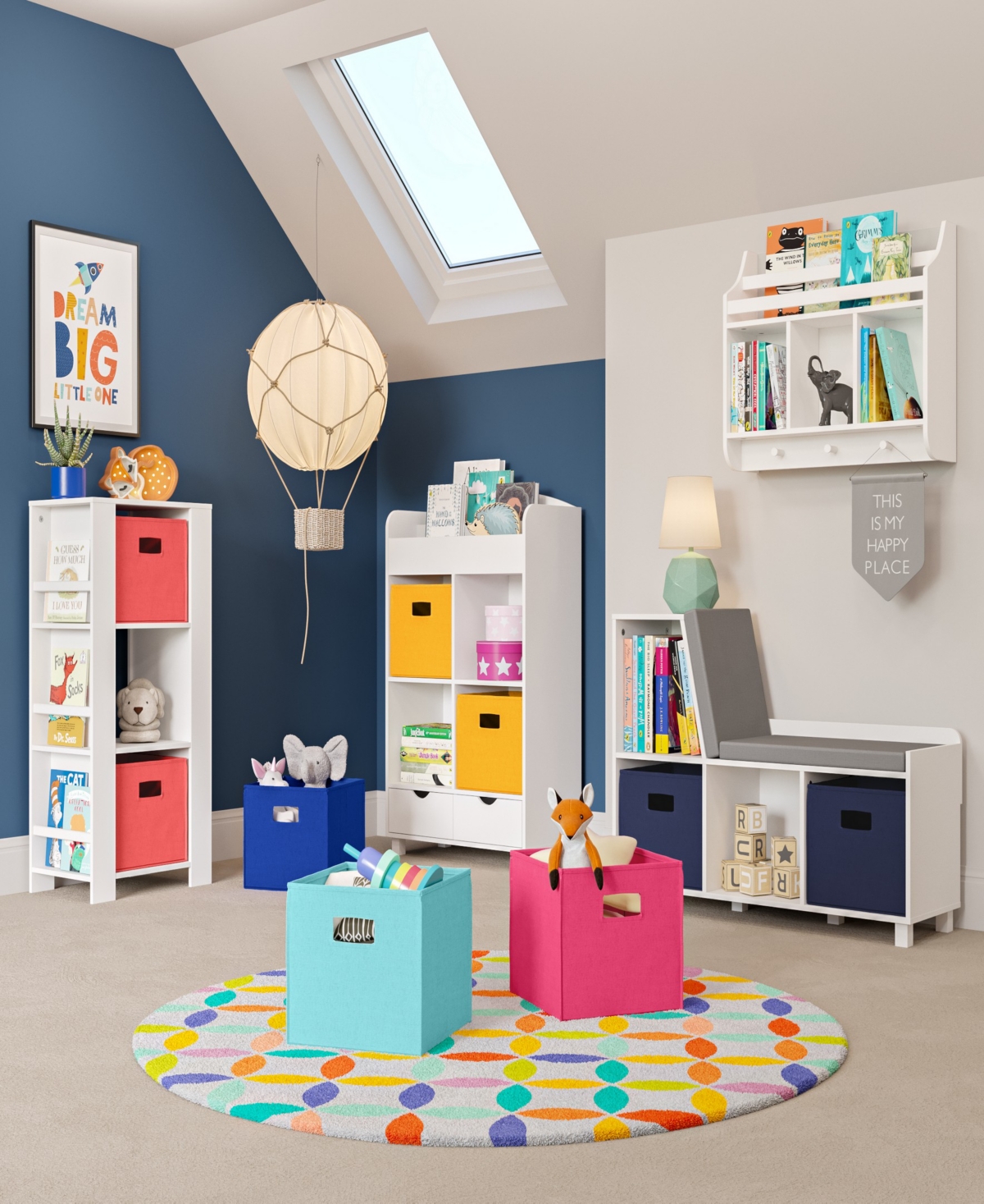 RiverRidge Home Book Nook Collection Kids Wall Shelf with Cubbies and Bookrack