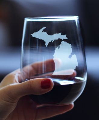 Michigan State Map Stemless Wine Glass