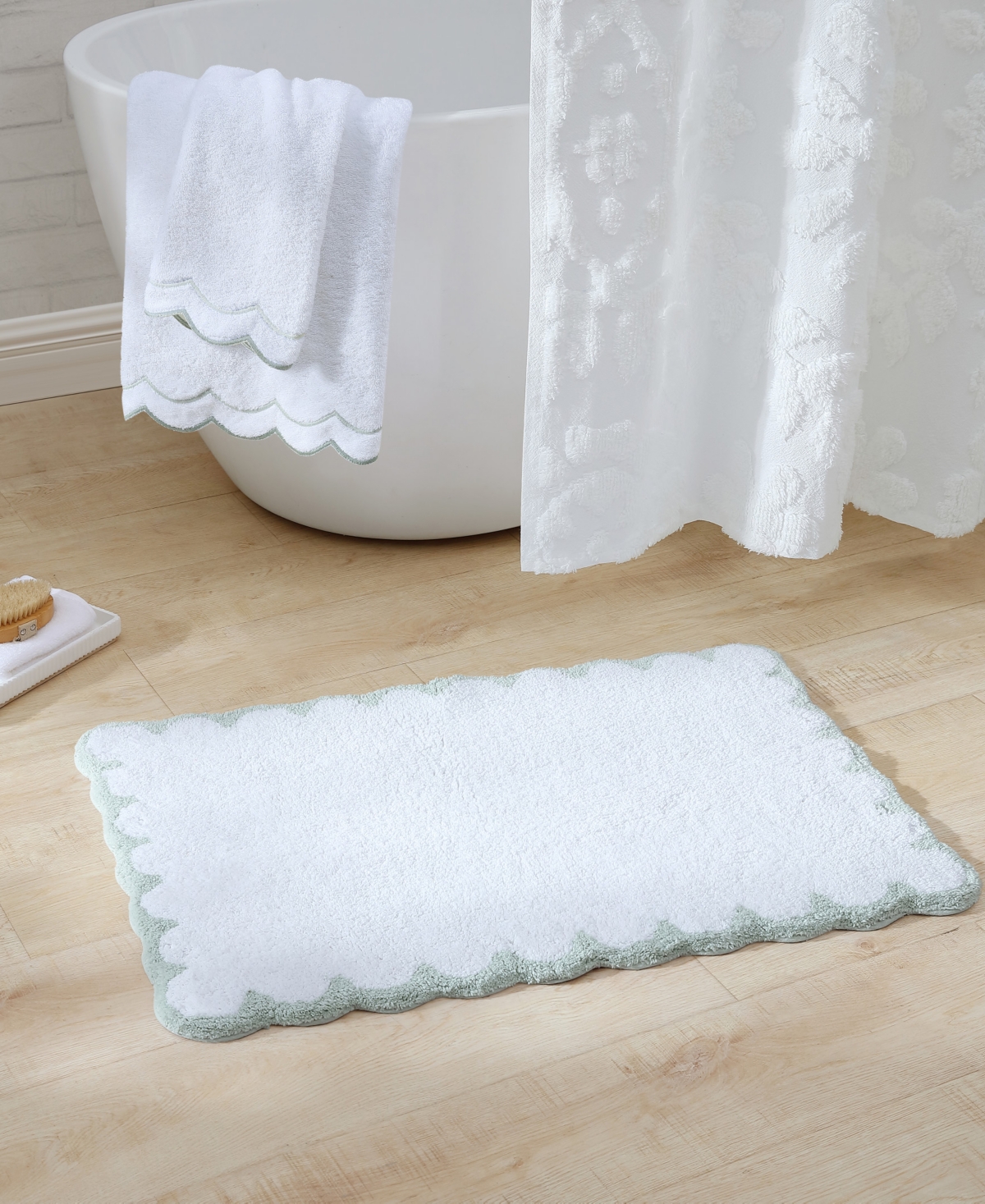 Peri Home Scallop Cotton Bath Rug, 30" X 20" In Sage