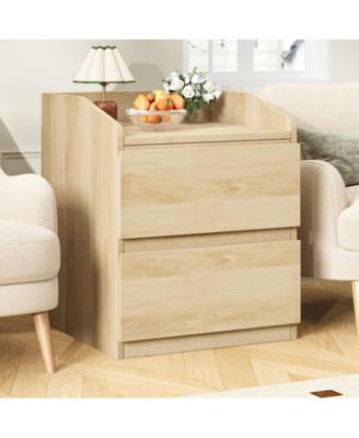 Nightstand with Drawers Bedside Table White End Table Modern Bed Side Table 2 Drawers Night Stand Drom Side Table Curved with Handle Free Design for Living Room