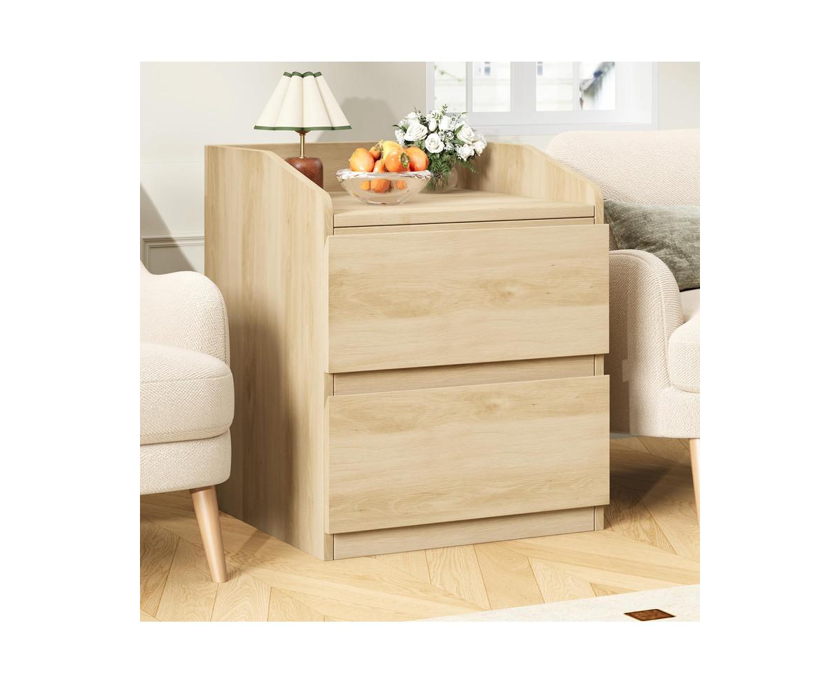 gaomon Nightstand with Drawers Bedside Table White End Table Modern Bed Side Table 2 Drawers Night Stand Drom Side Table Curved with Handle Free Desig