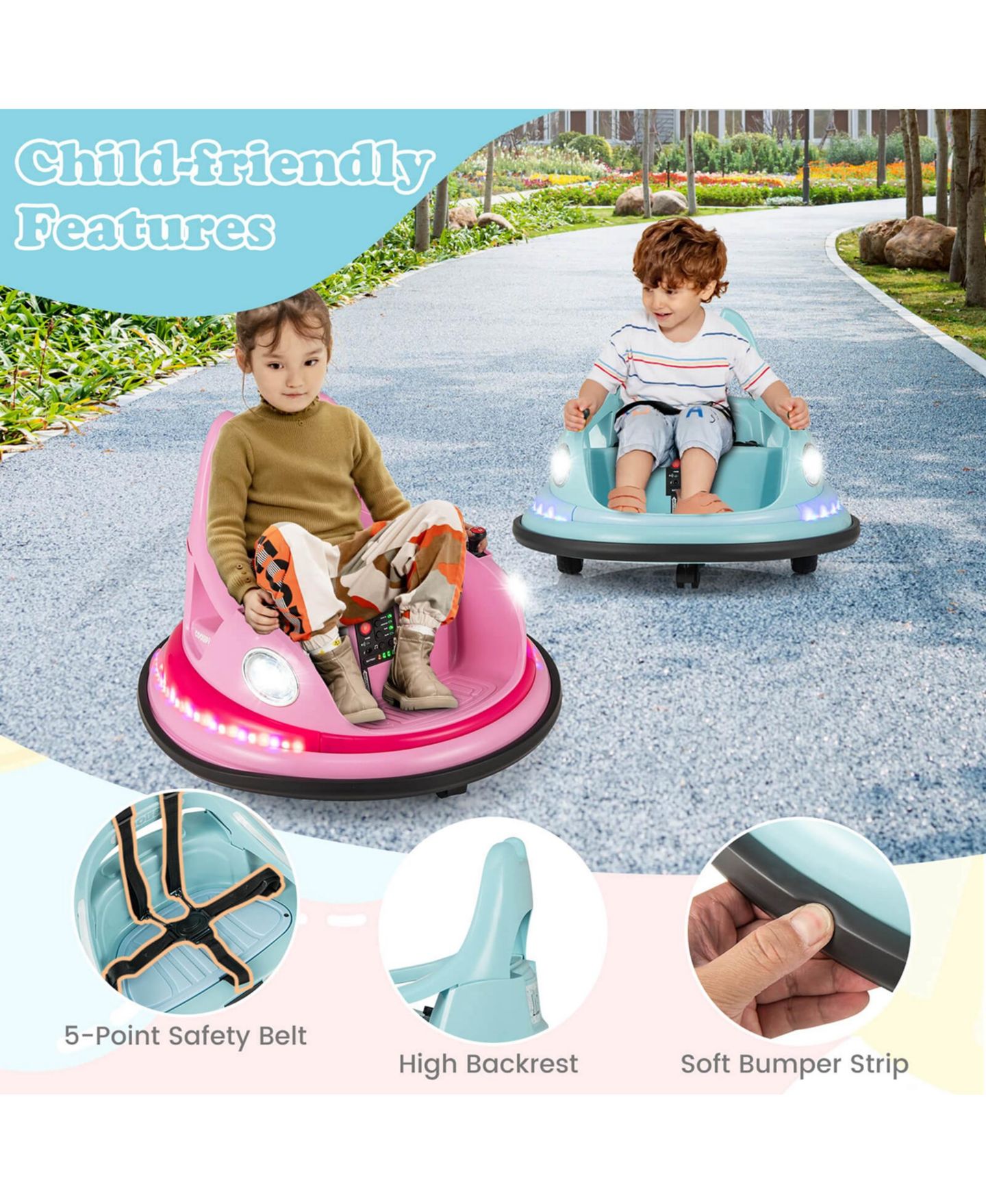 Детская игрушка Costway 12V Electric Ride On Bumper Car with Remote Control & LED Lights, 66 lbs Capacity, Ages 3+, цвет: Синий — фото 7