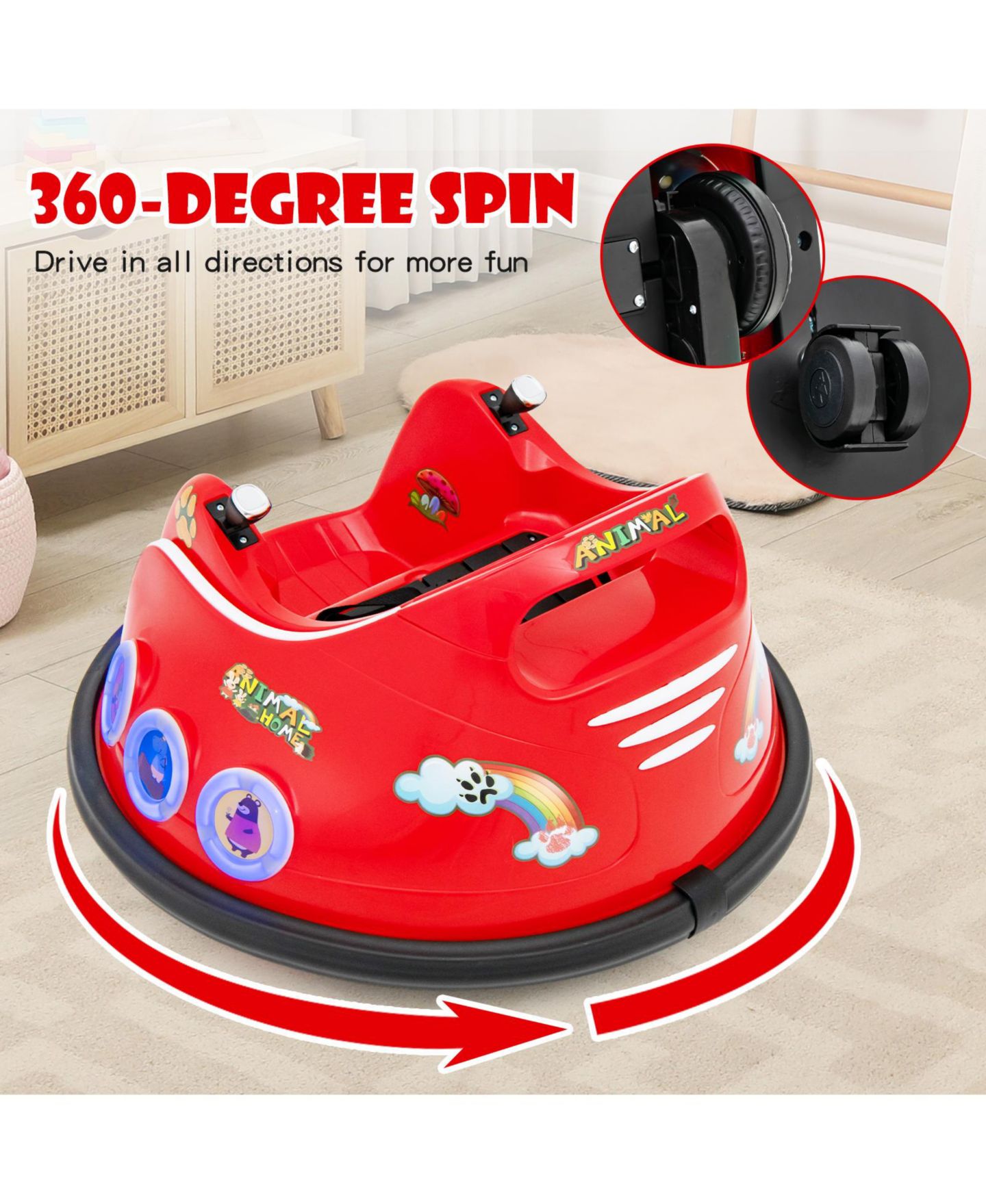 Детская игрушка HONGGE 12V Ride-On Bumper Car with Remote Control and LED Lights, Ages 1.5-6 — фото 7