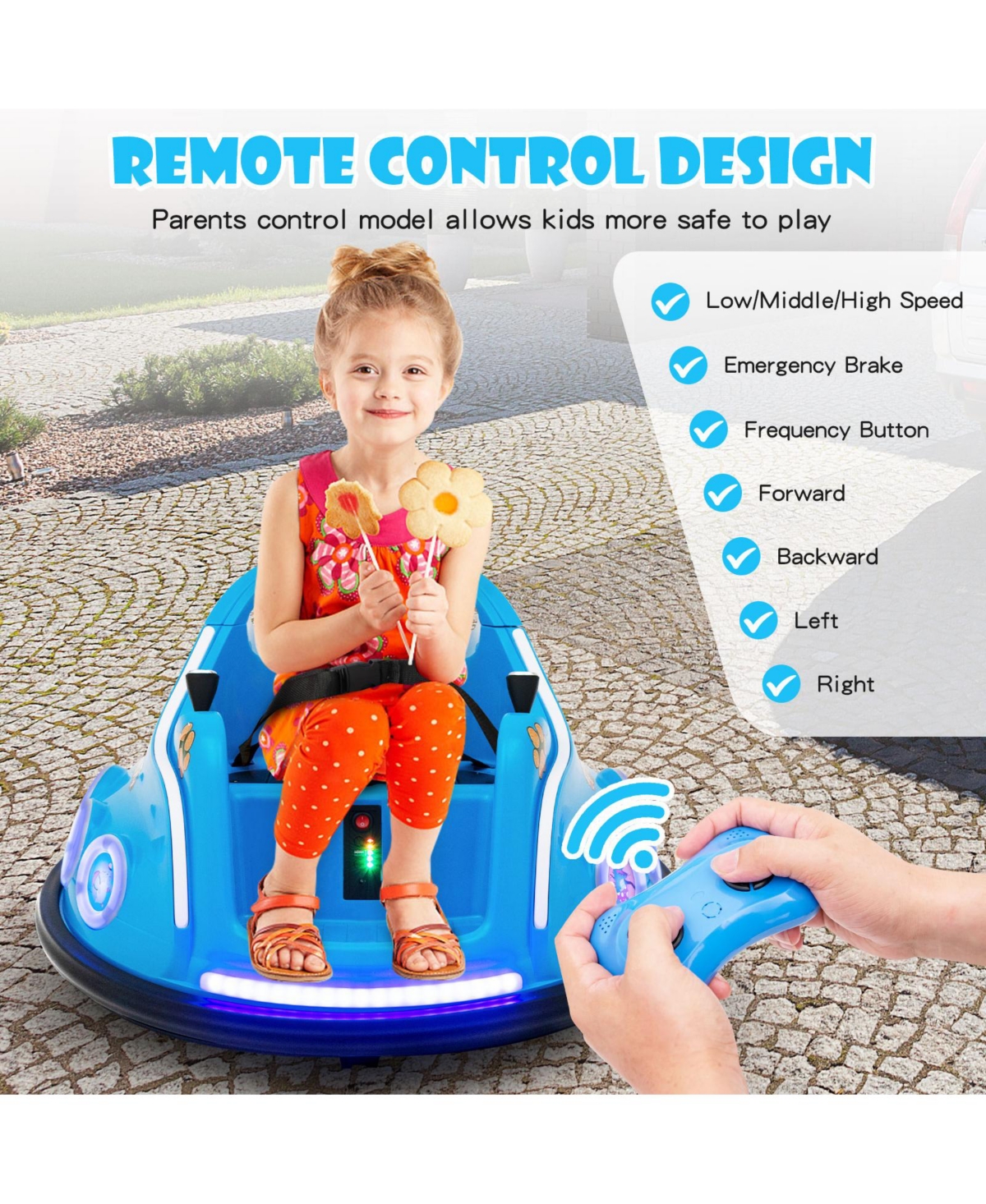Hongge 12V Electric Ride On Car with Remote Control and Flashing Led Lights-Navy