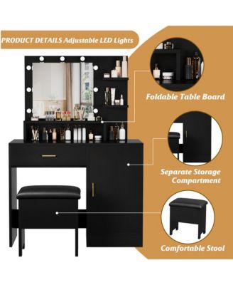 Vanity Desk, Makeup Vanity Desk with Mirror & Lights-3 Lighting Modes, Large Drawers