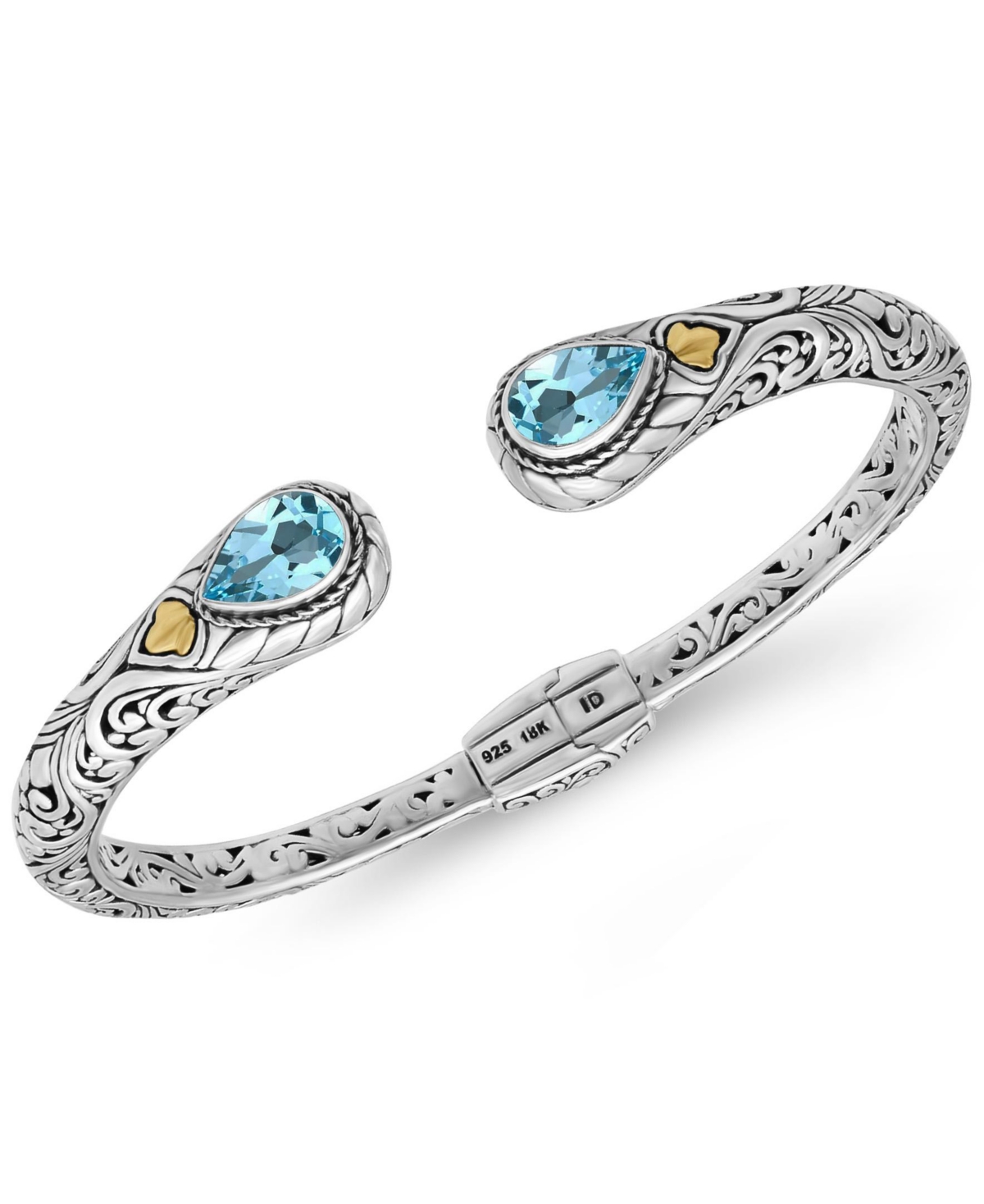 Devata Blue Topaz & Bali Cuff Bracelet in Sterling Silver and 18K Gold Accents