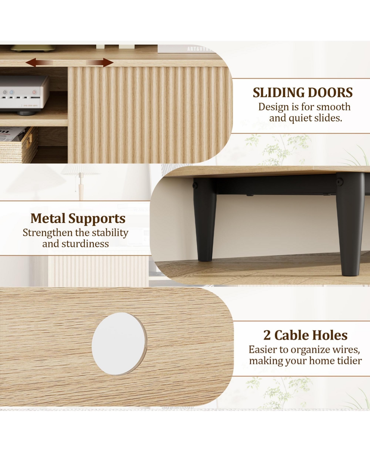 gaomon Tv Stand for inch, Mid Century Modern Entertainment Center with Storage and Sliding Doors
