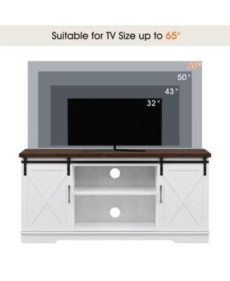 65-Inch 1 Pc Wood Storage Sliding Barn Doors Farmhouse TV Stand