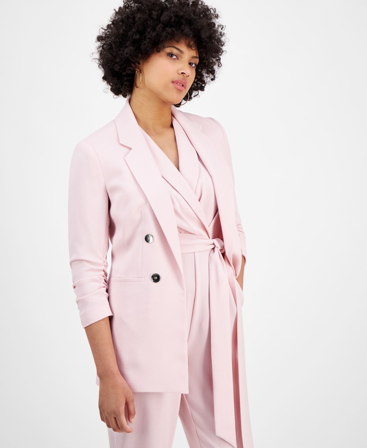 BAR III WOMEN'S FAUX DOUBLE-BREASTED SCRUNCH-SLEEVE BLAZER, EXCLUSIVELY AT MACY'S