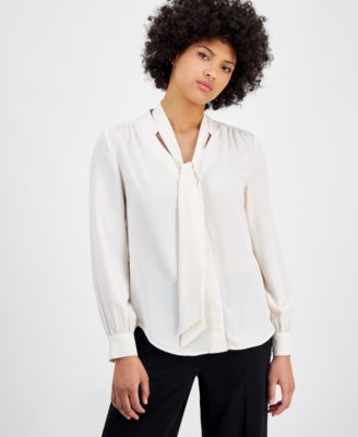 Bar III - Women's Tie-Neck Long-Sleeve Blouse