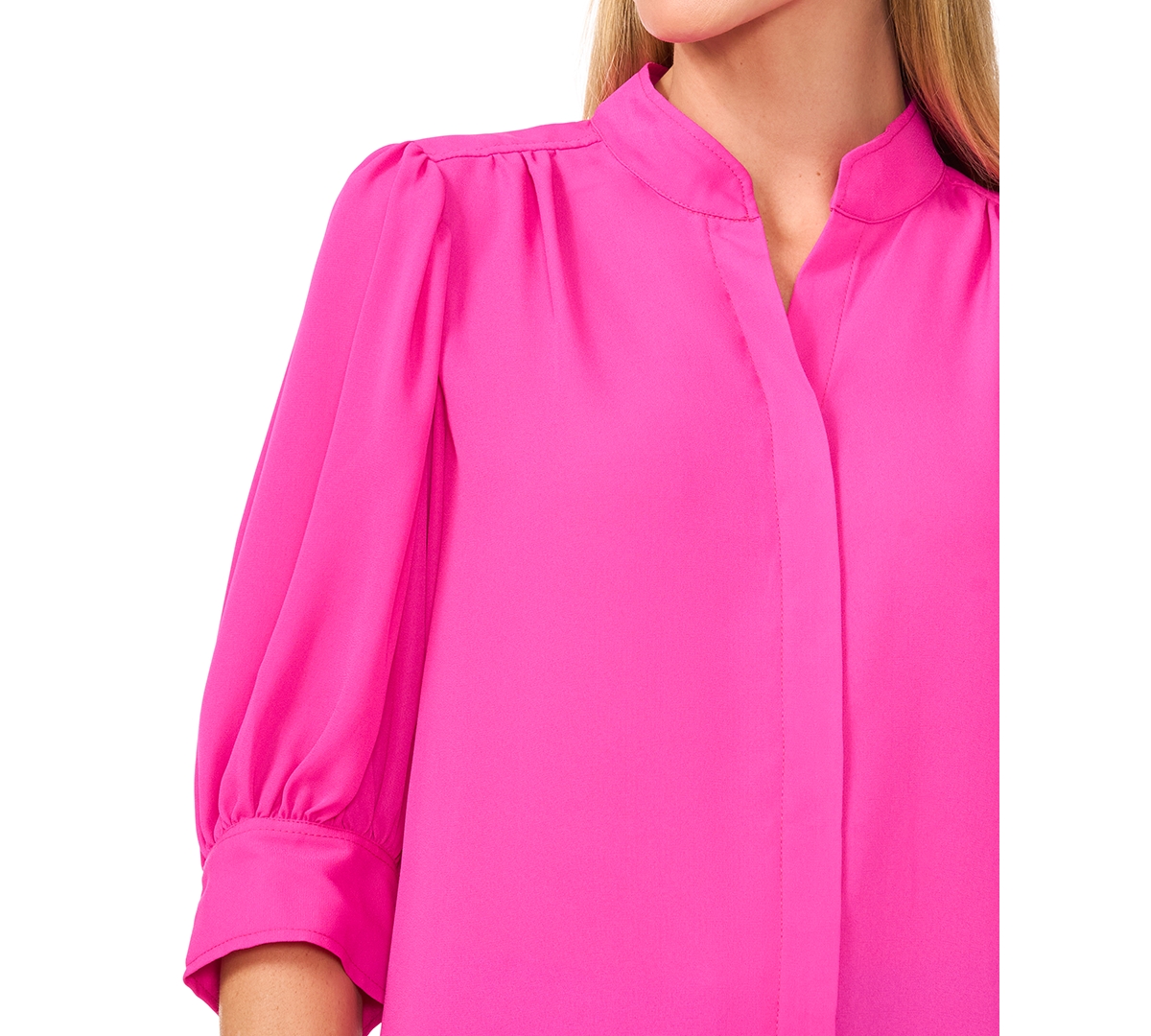 Cece Puff Sleeve Button-up Shirt In Fiercely Fuchsia