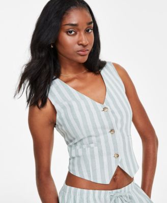 Juniors' Sleeveless Linen Vest