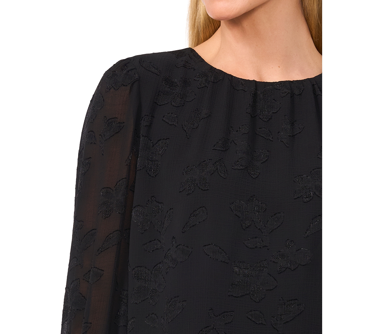 Cece Women's Smocked-cuff Blouse In Rich Black