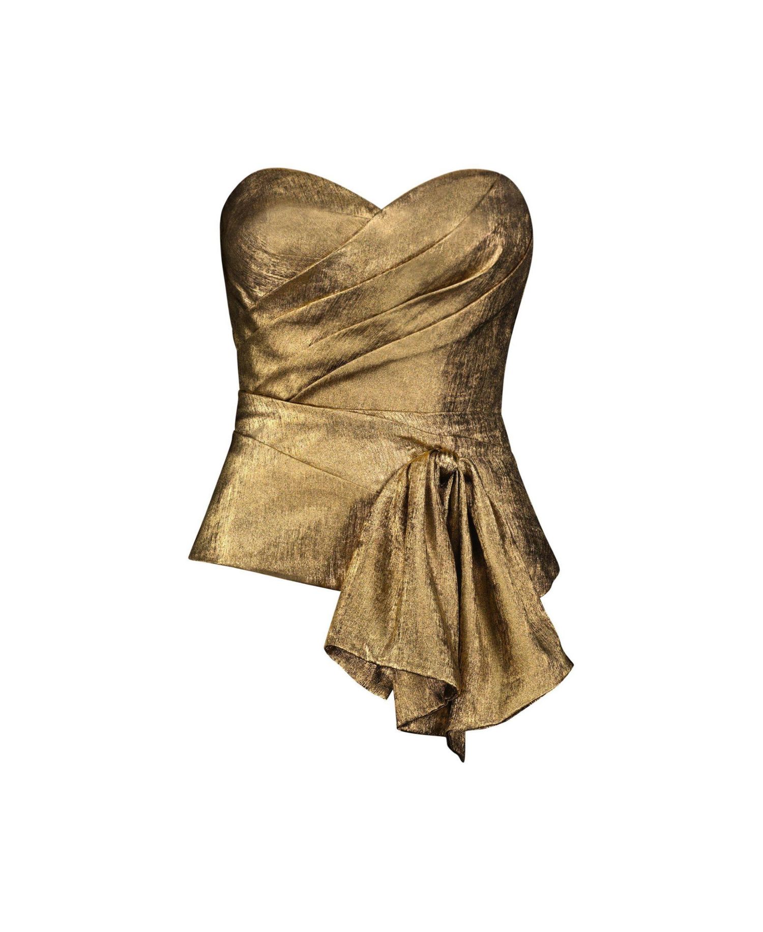 Women's Metallic Lame Strapless Wrap Top With Bow Detail