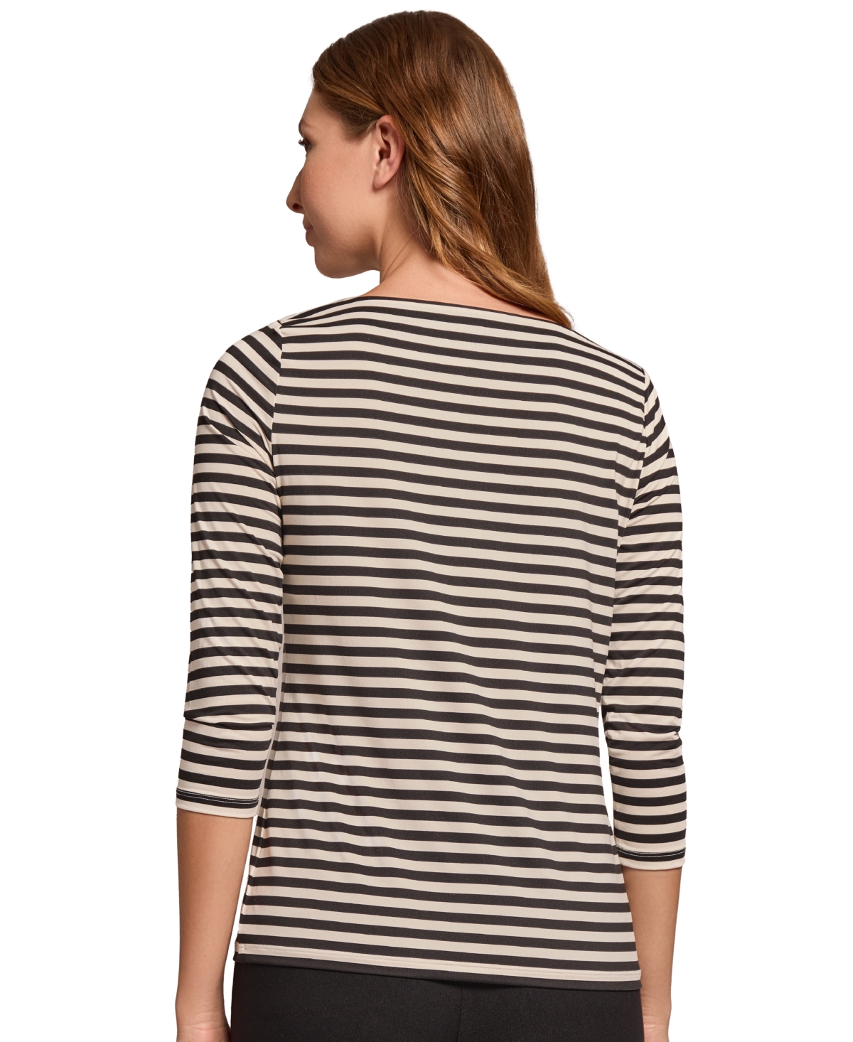 Shop Jones New York Petite Striped Button-shoulder Top In Dark Brown