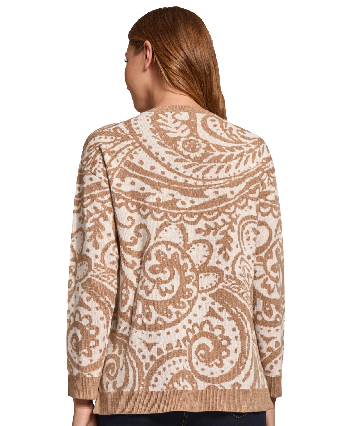 Jones New York Petite Paisley High-Low Pullover Sweater