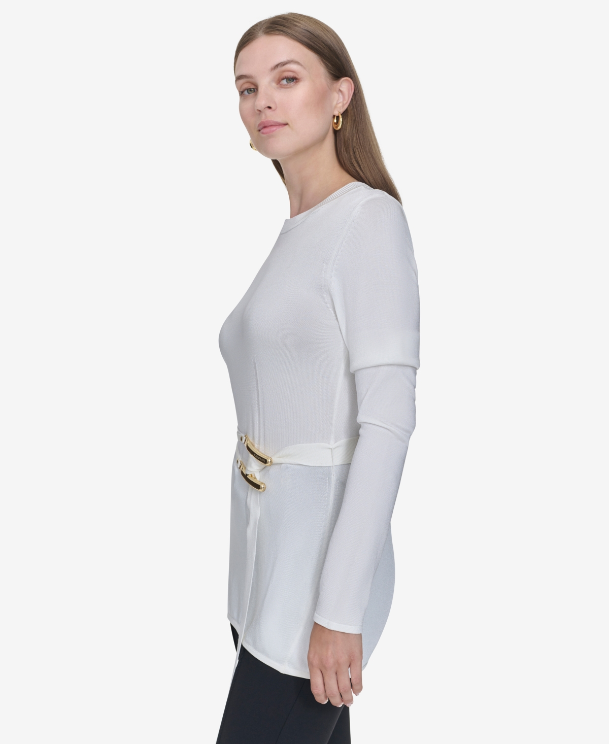 Halston Women's Belted Long-Sleeve Crewneck Top