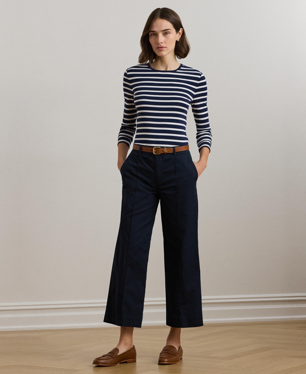 Lauren Ralph Lauren Women's Striped Stretch Cotton Long-Sleeve Tee -White