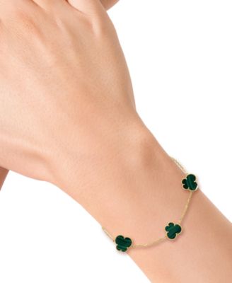 EFFY&reg; Malachite Clover Station Fine Link Chain Bracelet in 14k Gold
