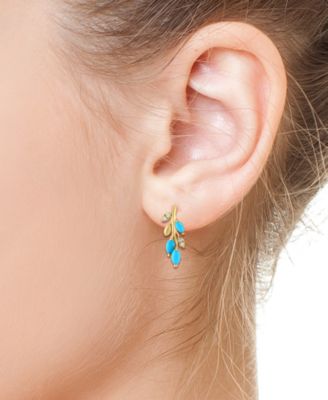 EFFY&reg; Turquoise & Diamond (1/20 ct. t.w) Branch Drop Earrings in 14k Yellow Gold