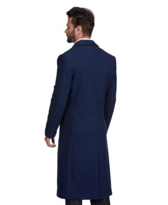 Men's Double-Breasted Knee Length Wool Blend Three Button Long Overcoat Top Coat