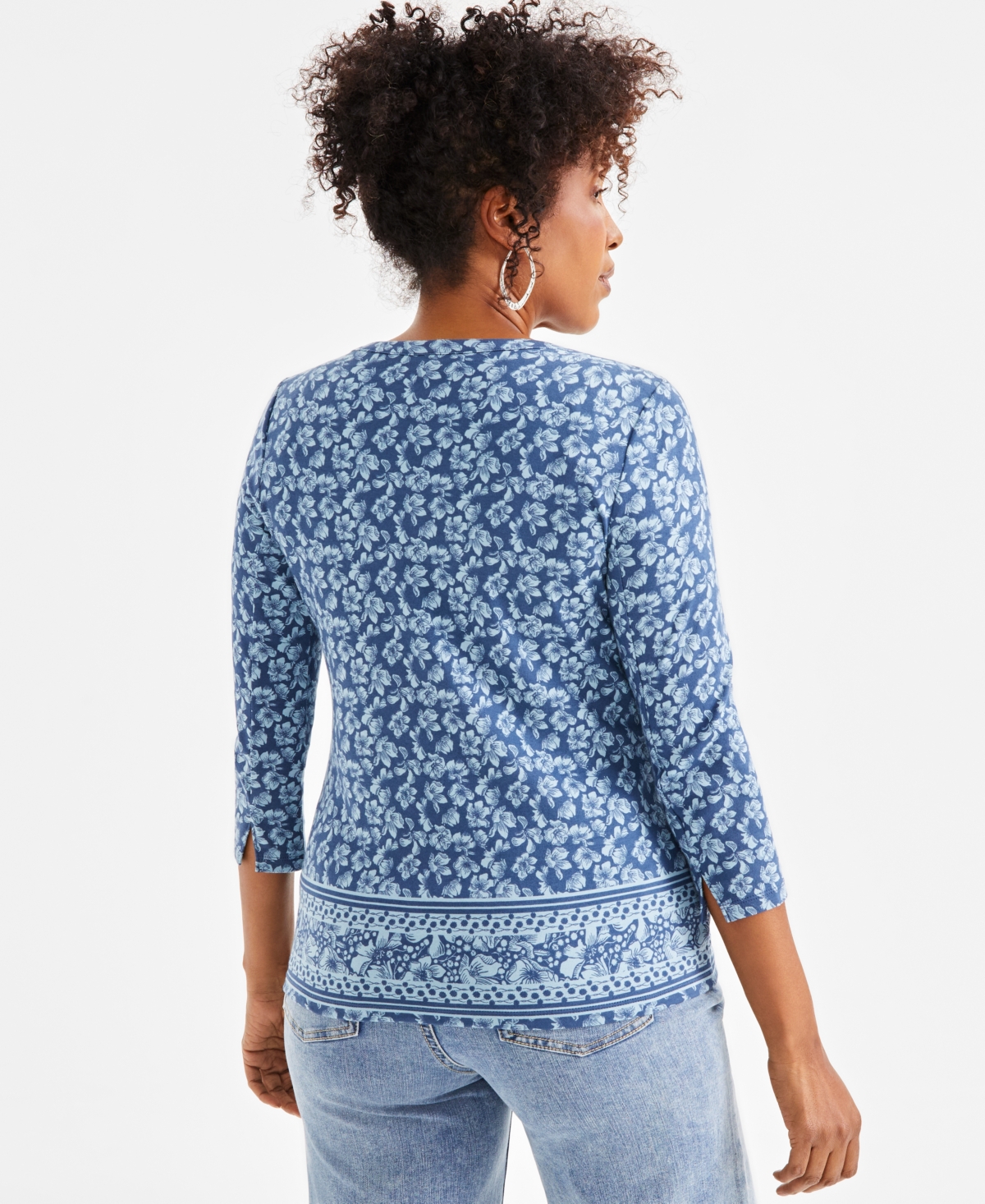 Style & Co Women's Printed Pima Cotton 3/4-Sleeve Top, Exclusively at Macy's