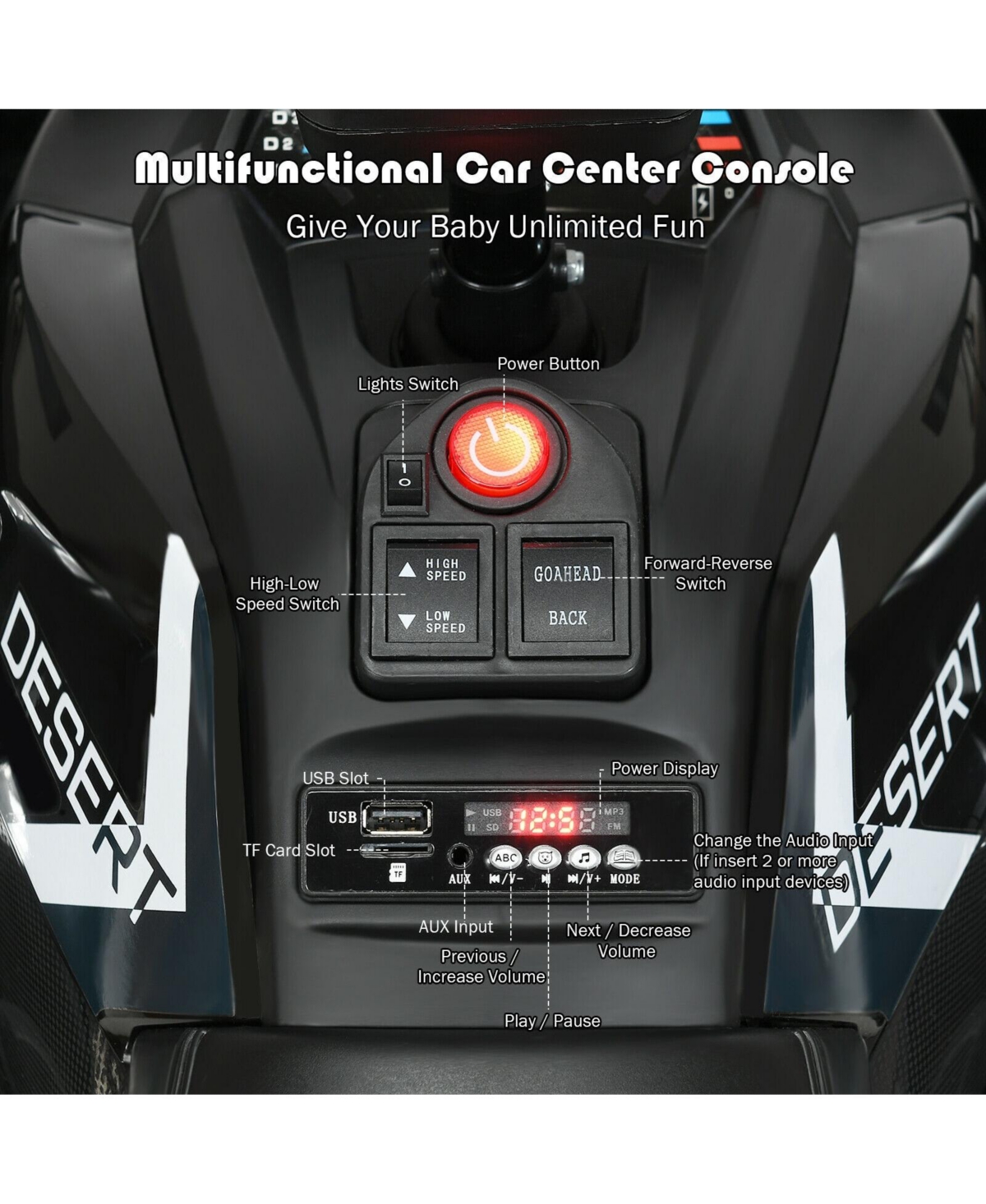 Sugift 12V Kids Electric 4-Wheeler Atv with 2 Speeds and Led Lights