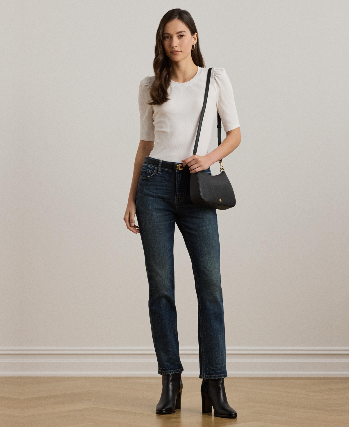 Lauren Ralph Lauren Women's Cotton-Blend Rib-Knit Puff-Sleeve Tee